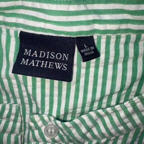 Madison Mathews Green White Seersucker Cotton Tunic CoverUp Button Down Size L - Picture 6 of 8